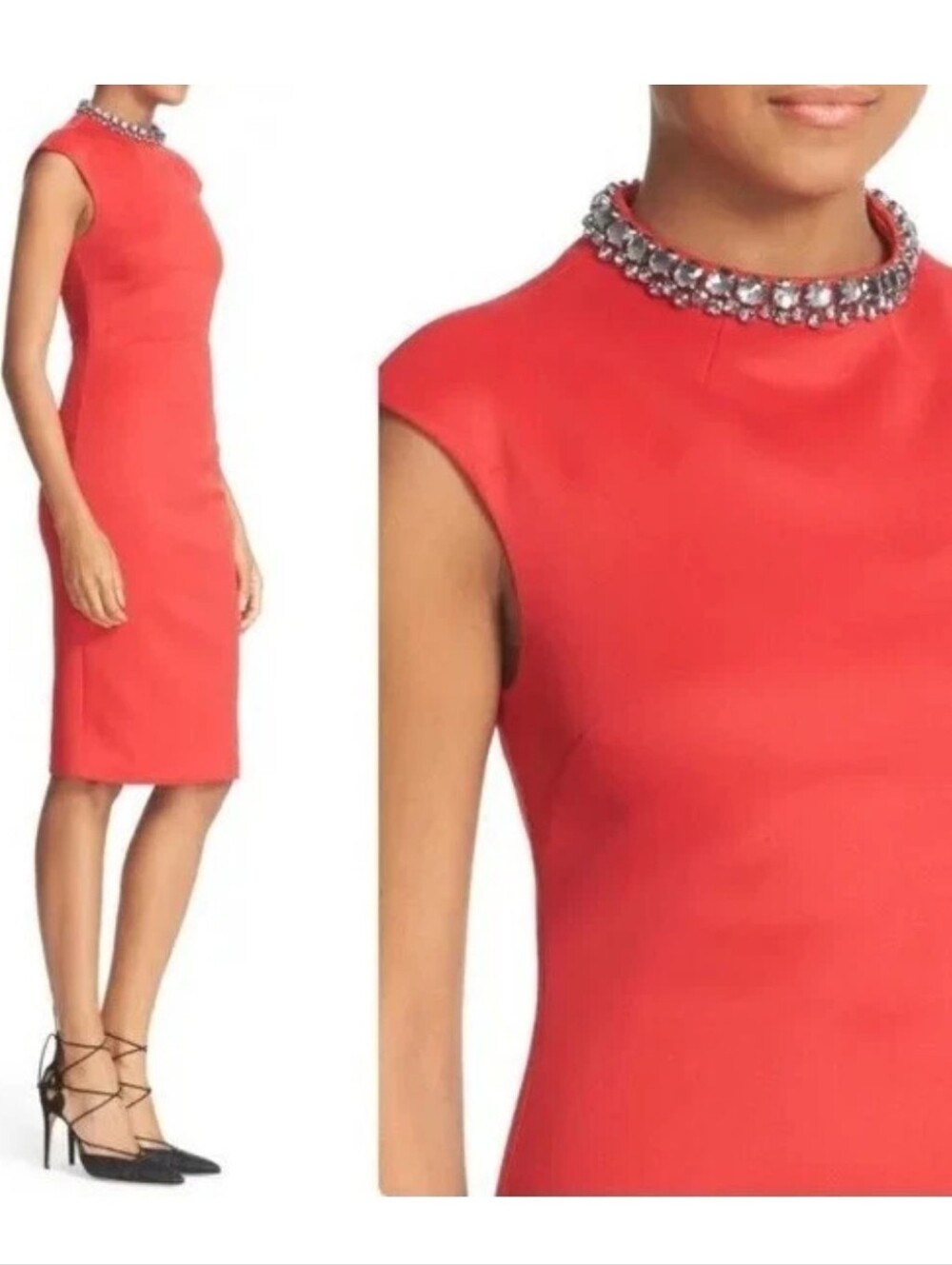 Ted Baker Cadyee Beaded Jeweled Mock Neck Bodycon Pencil Midi Sheath Dress